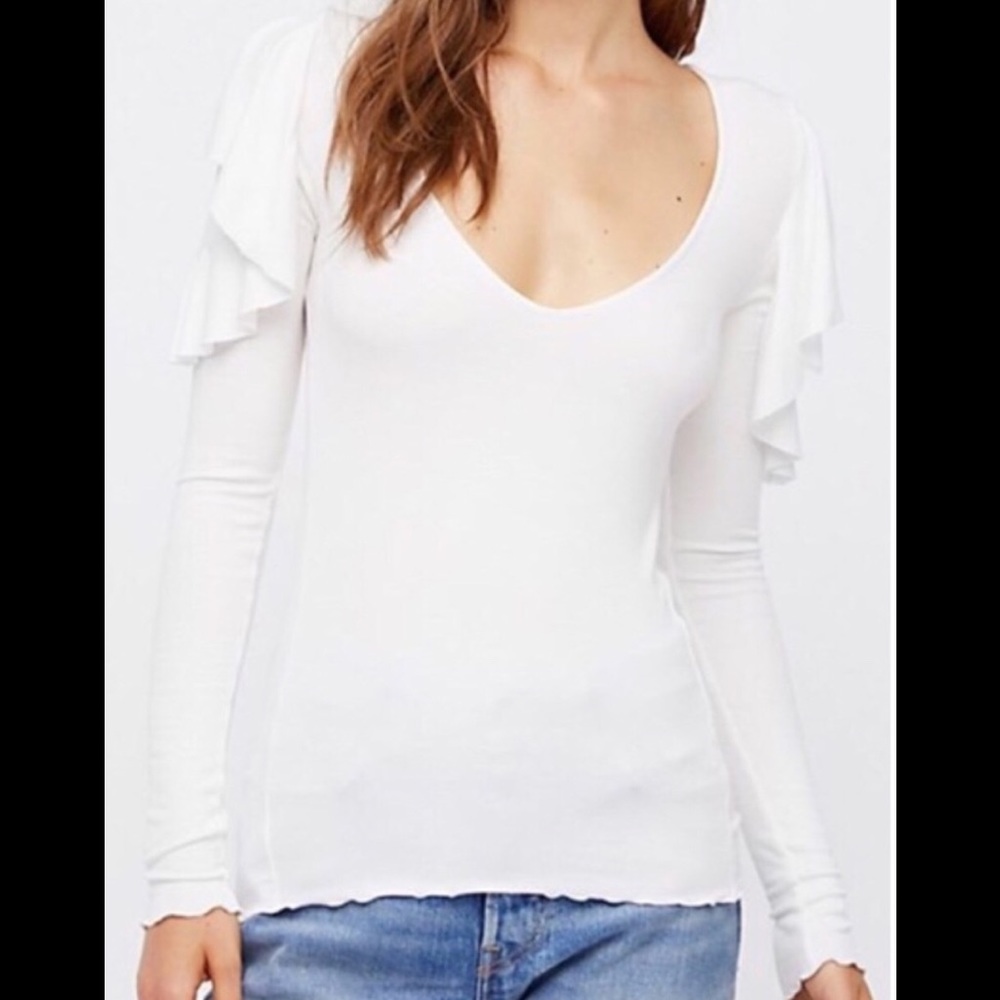 WE THE FREE Free People Ruffle Long Sleeve Top SzS